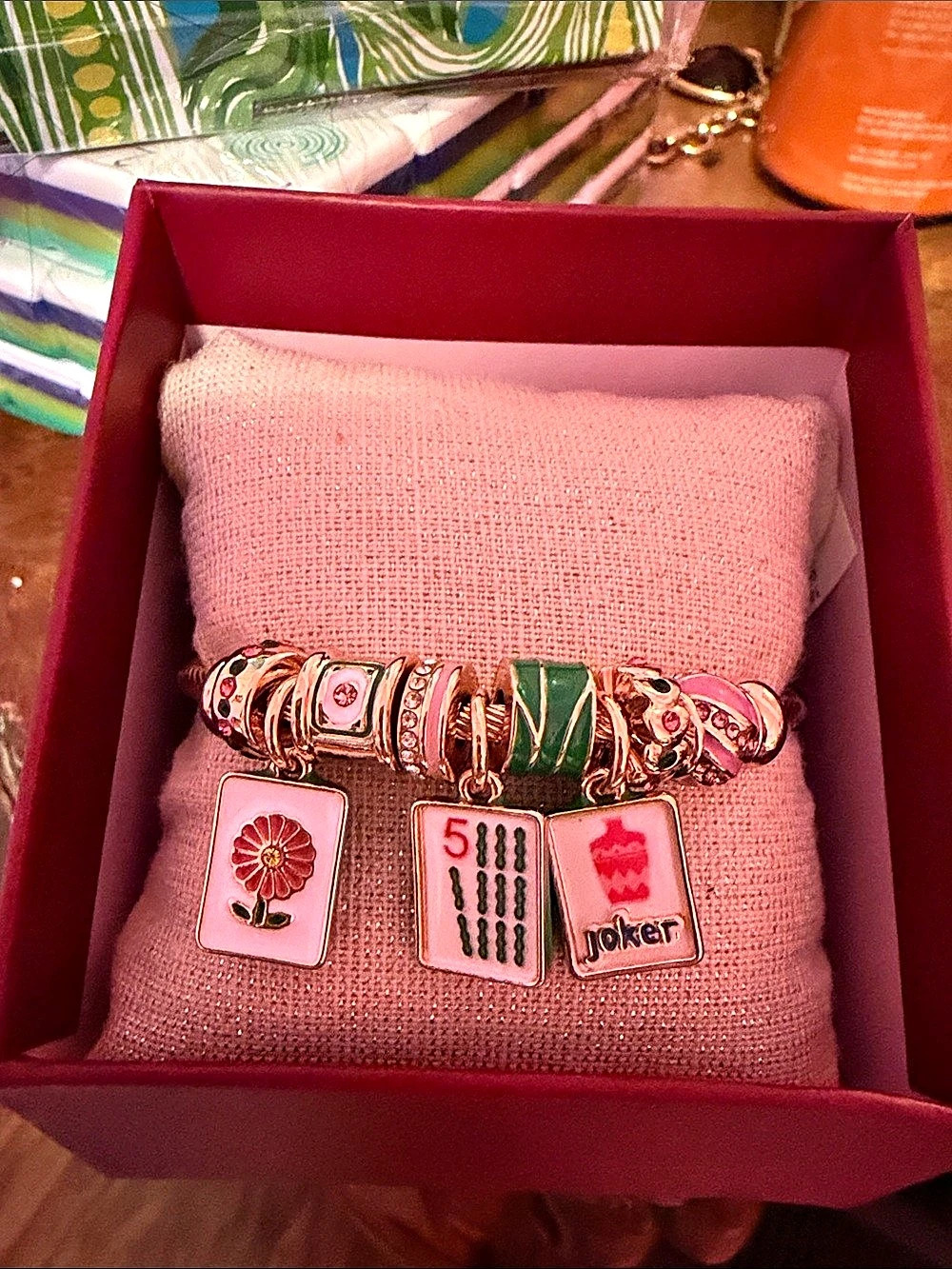Piper K Mahjong Charm Bracelet Pink & Gold NWT